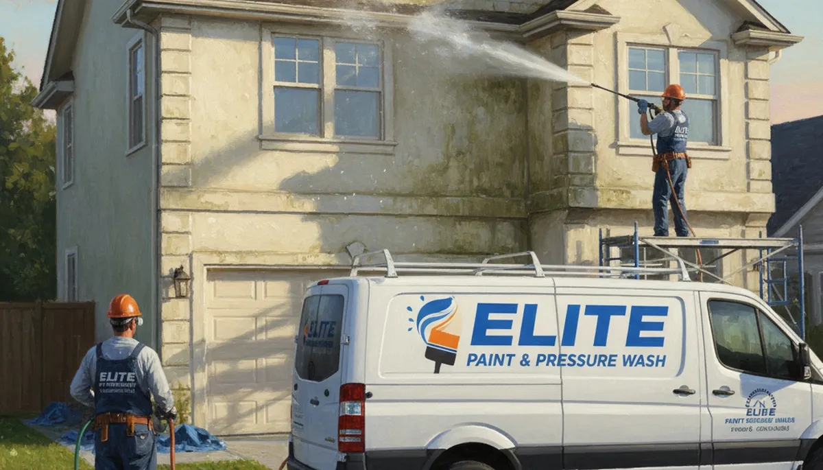 Pressure washing service in Marietta, GA cleaning a home's exterior to remove dirt and mildew