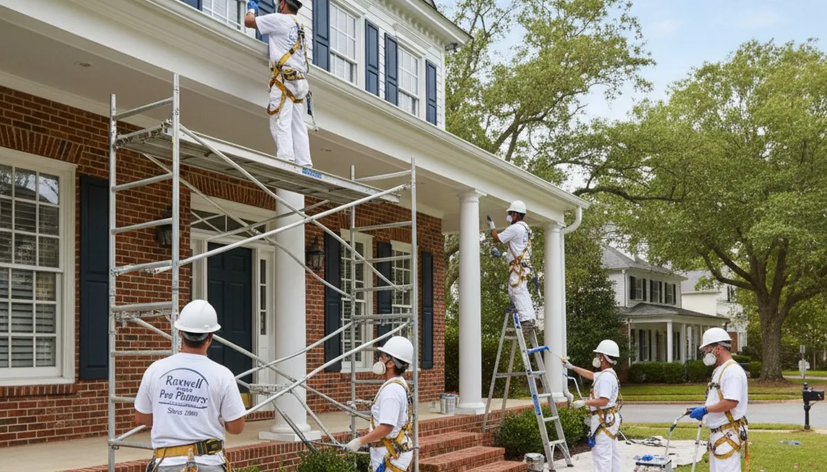 Marietta, GA painting contractor team preparing an exterior home painting project